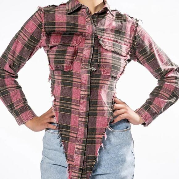 AKIRA Tops - Akira Cool Again Grunge Y2K Flannel Blouse Womens Size Medium